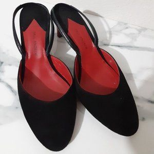 Paul Andrew Heels Striped Slingback Shoes Black Classic Slip On Size 38.5 Italy